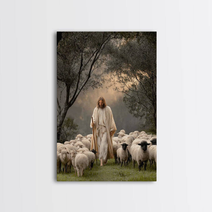 Pastoral Grace – Framed Canvas Print – Jesus Art Print – Christian Wall Art – Christian Art Canvas – Large Jesus Painting – Christian Decor
