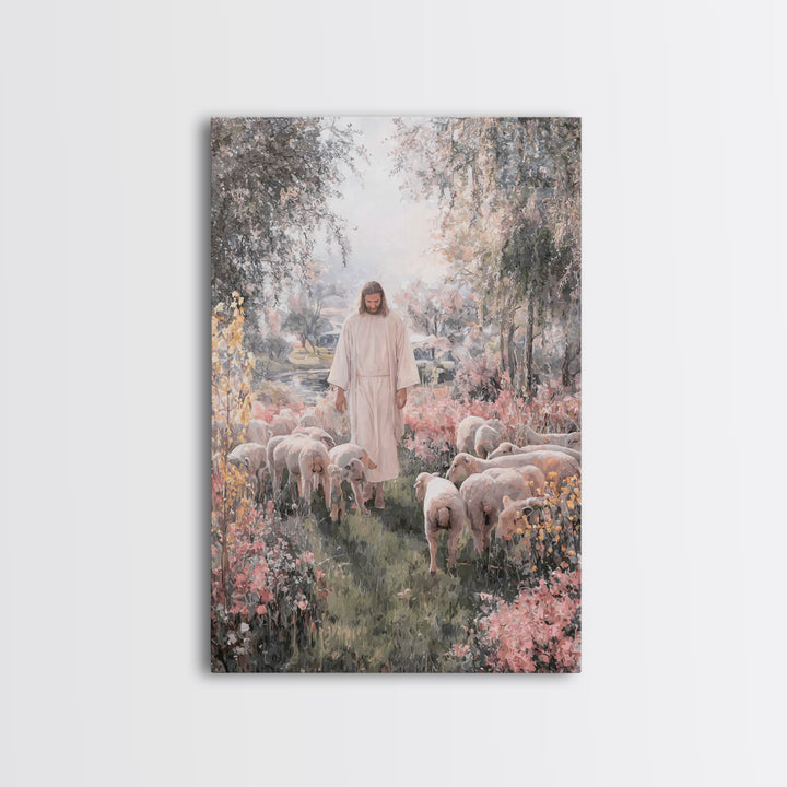 Shepherd In Bloom – Framed Canvas Print – Jesus Painting – Christian Art Canvas – Christian Wall Art – Christian Christmas Art – Christian