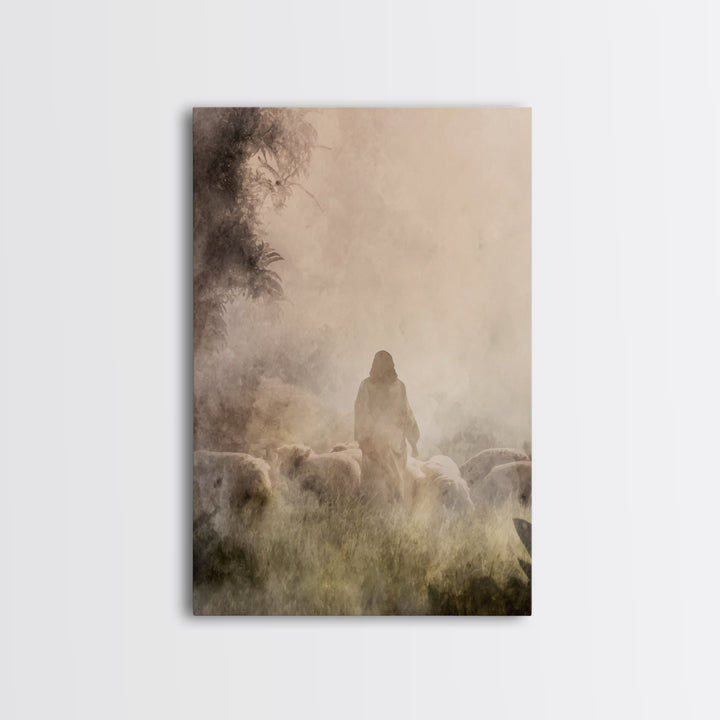 Shepherd In Light – Framed Canvas Print – Christian Wall Art – Christian Art Canvas – Moody Christian Art – Jesus Painting – Christian Gift