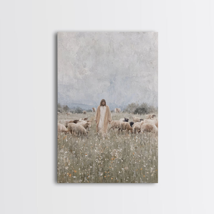 Meadow Of Peace – Framed Canvas Print – Jesus Painting – Christian Art Canvas – Christian Wall Art – Christian Decoration – Subtle Christia