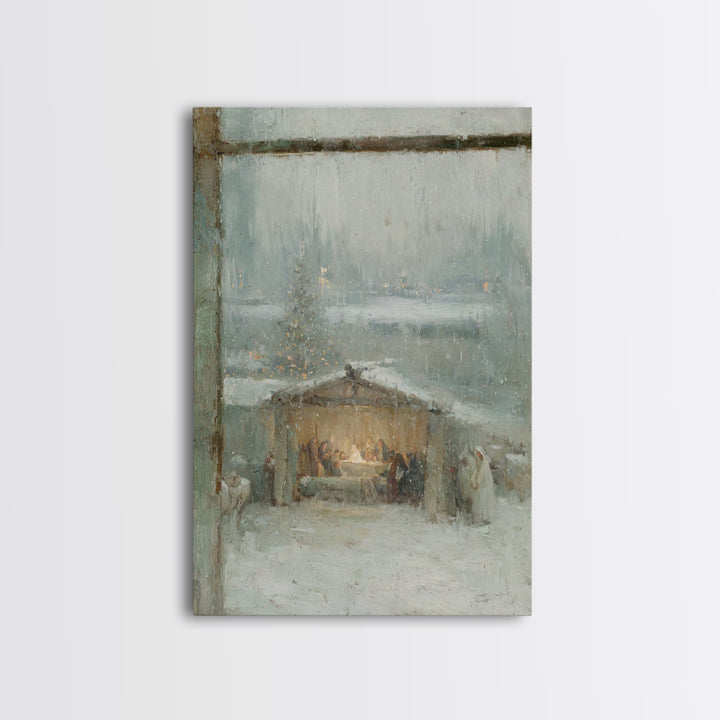 Holy Night Window – Framed Canvas Print – Christian Christmas Art – Christmas Wall Art – Framed Christmas Art – Christmas Art Prints – Chri