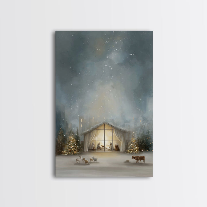 Starry Bethlehem Night – Framed Canvas Print – Christian Christmas Art – Christmas Wall Art – Modern Christmas Art – Christmas Art Prints –