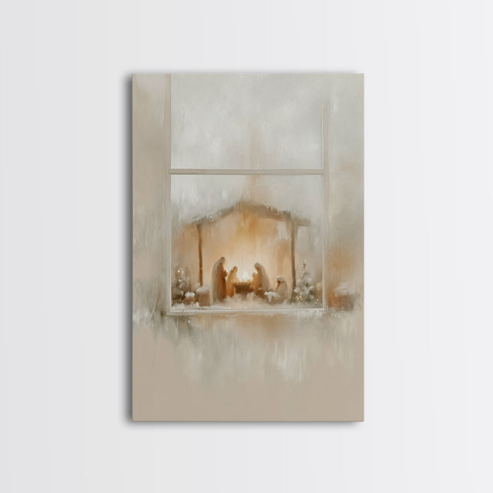Nativity Glow – Framed Canvas Print – Christian Wall Art – Christian Art Canvas – Jesus Christmas Art – Modern Christian Art