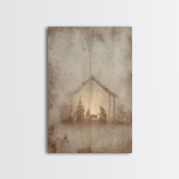 Silent Manger – Framed Canvas Print – Christian Wall Art – Christmas Art Prints – Christian Art Canvas – Moody Christmas Art