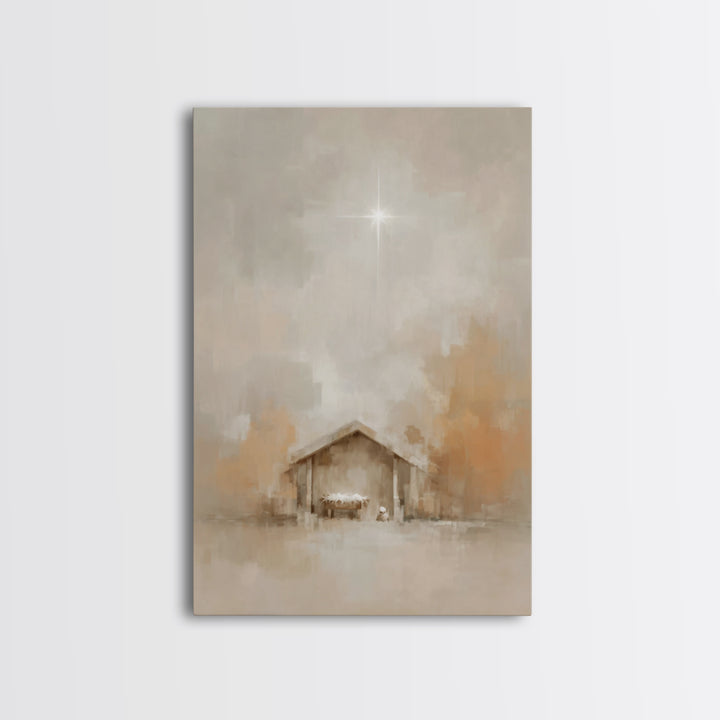 Manger Light – Framed Canvas Print – Christian Wall Art – Christian Christmas Art – Jesus Painting – Christmas Art Prints