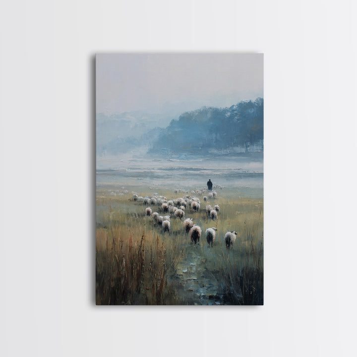 Quiet Shepherd – Framed Canvas Print – Christian Wall Art – Christian Art Canvas – Christian Painting – Christian Art – Pastoral Scenery