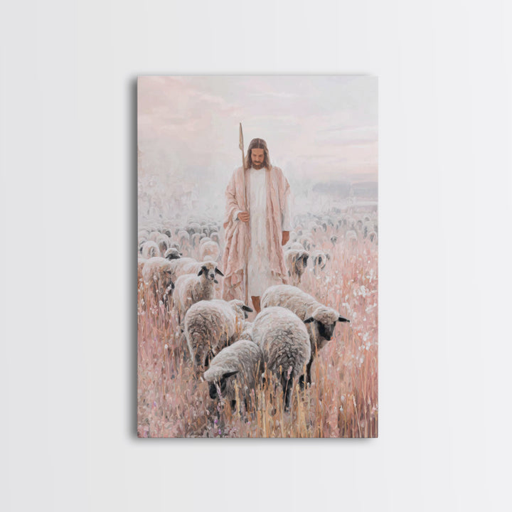 Gentle Shepherd | Framed Canvas Print | Christian Wall Art | Jesus Painting | Christian Art Canvas | Subtle Christian Art | Christian Gift