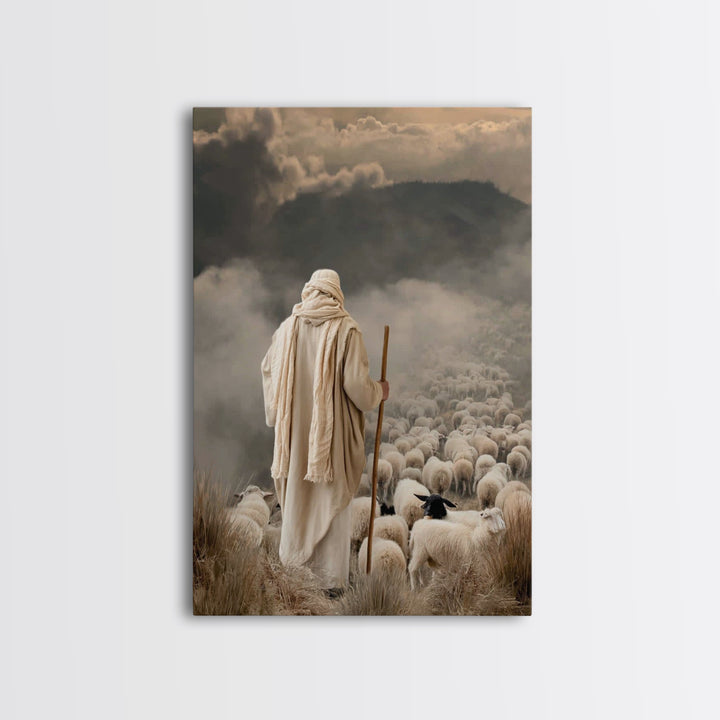 Shepherd’s Watch | Framed Canvas Print | Christian Art Canvas | Christian Wall Art | Jesus Painting | Moody Christian Art | Christian Decor