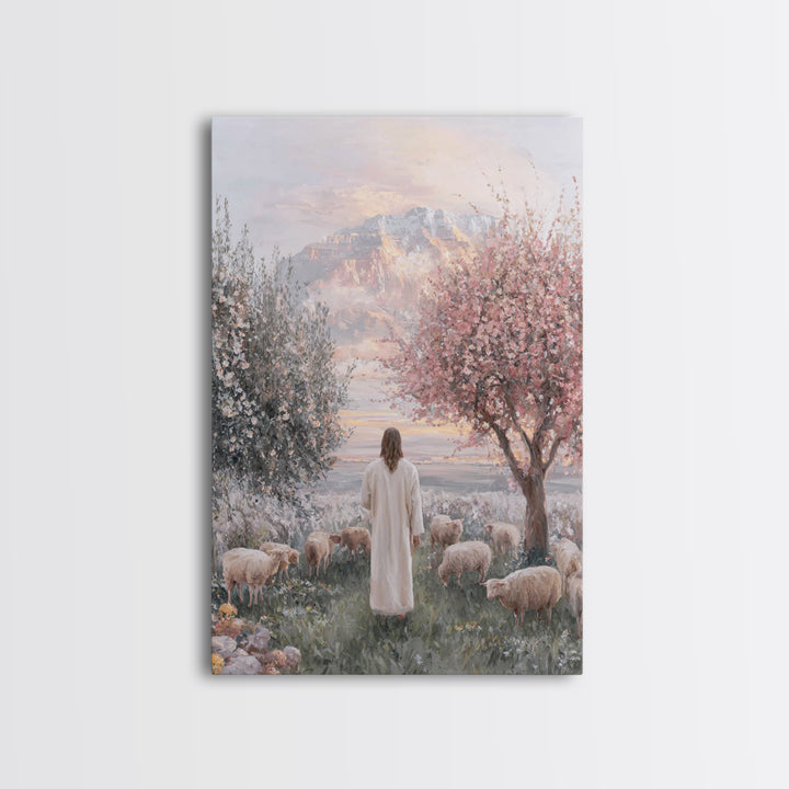 Soft Meadow Light | Framed Canvas Print | Christian Wall Art | Christian Art Canvas | Jesus Painting | Christian Gift