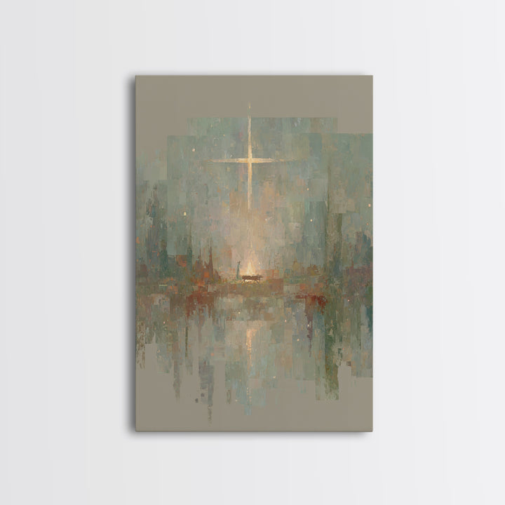 Blessed Manger Light – Framed Canvas Print – Jesus Painting – Christian Art – Christian Wall Art – Christian Art Canvas – Christian Christm