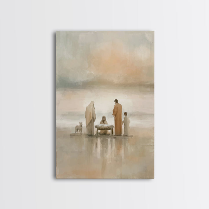 Seaside Nativity Light – Framed Canvas Print – Christian Christmas Art – Christian Art – Christian Wall Art – Jesus Painting – Christian Ar