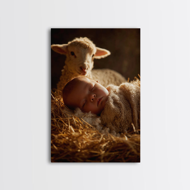 Innocent Lamb Peace – Framed Canvas Print – Christian Christmas Art – Christian Art Canvas – Christian Art – Jesus Painting – Christian Wal