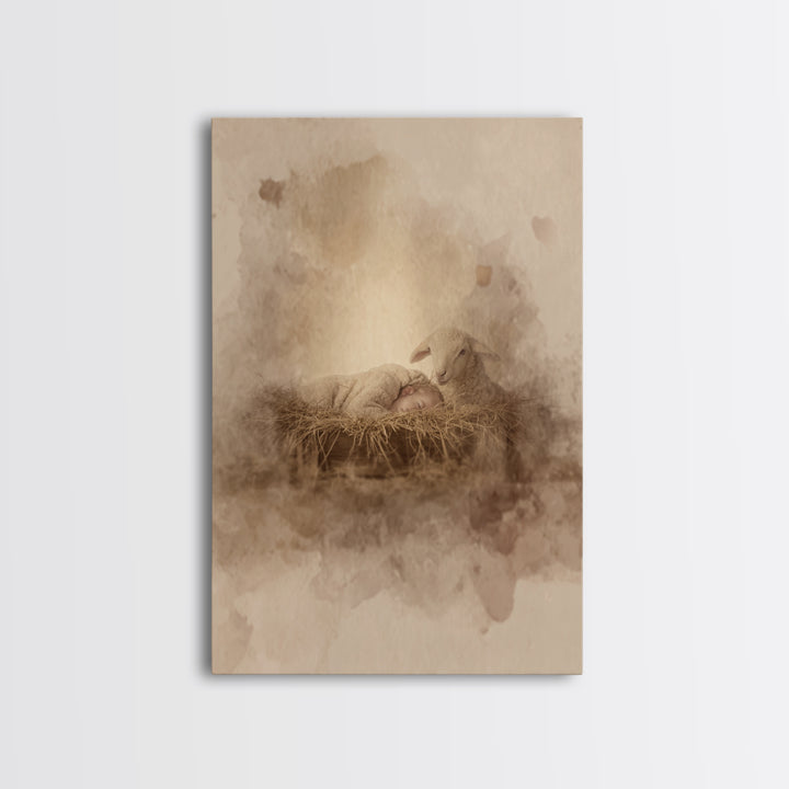 Gentle Manger Rest – Framed Canvas Print – Jesus Painting – Christian Wall Art – Christian Christmas Art – Christian Art Canvas – Christian