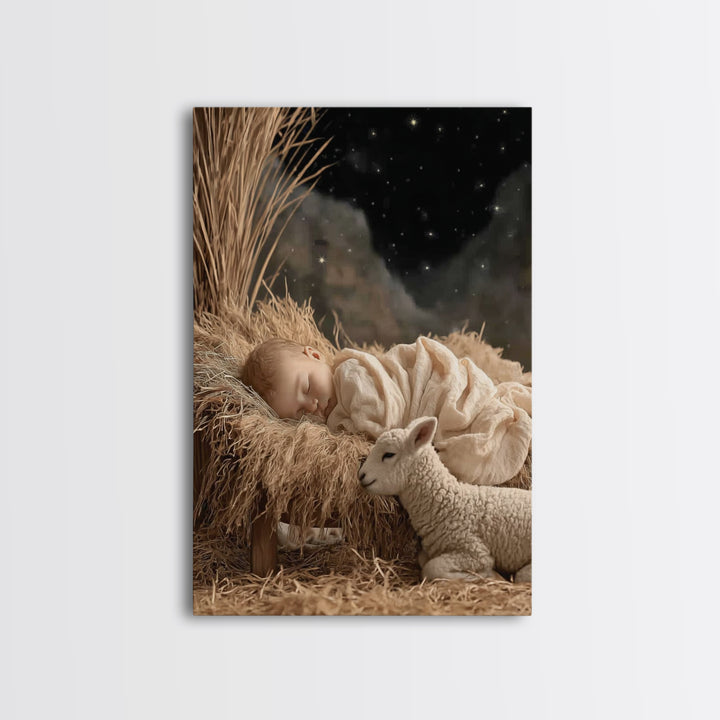 Starry Manger Peace – Framed Canvas Print – Christian Wall Art – Jesus Painting – Christmas Art – Christian Decor – Christian Gift Ideas