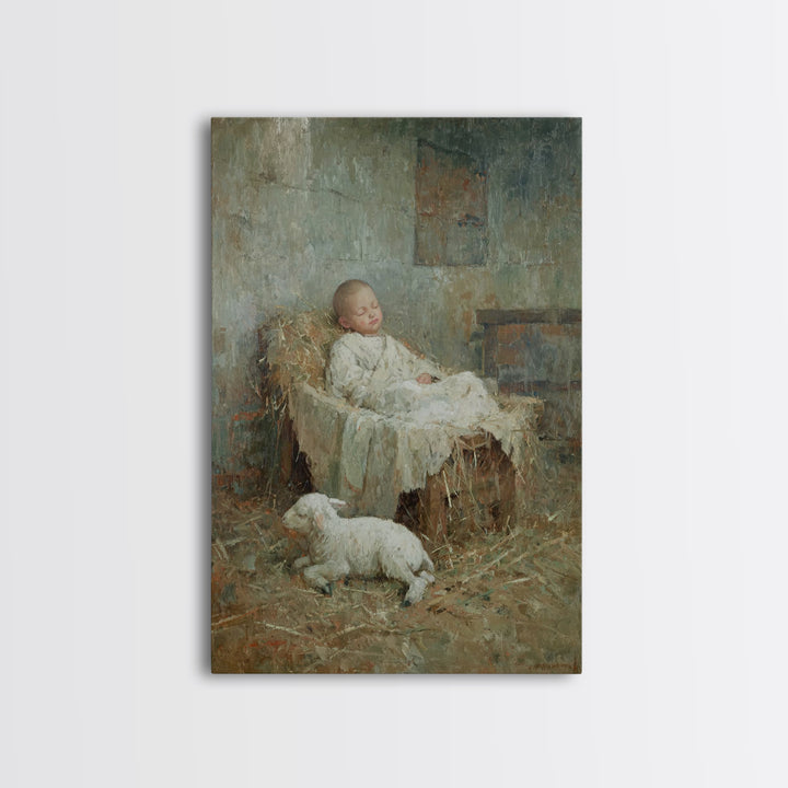 Humble Straw Rest – Framed Canvas Print – Christian Art Canvas – Christmas Wall Art – Jesus Painting – Vintage Christian Art – Christian De