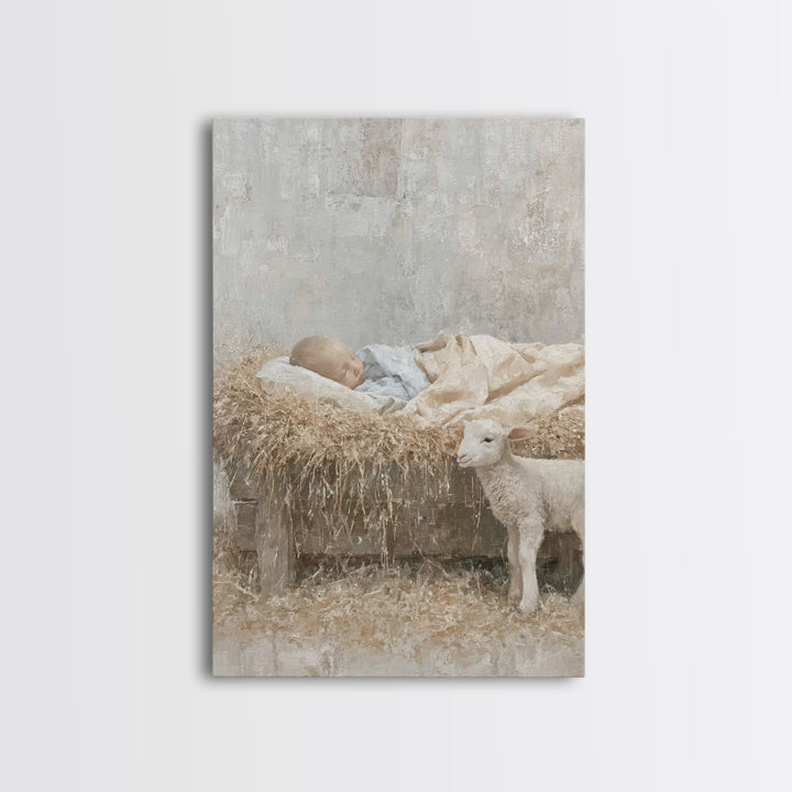 Warm Shepherd Glow – Framed Canvas Print – Christian Art – Christmas Art Framed – Jesus Painting Canvas – Christian Gift Ideas – Christian