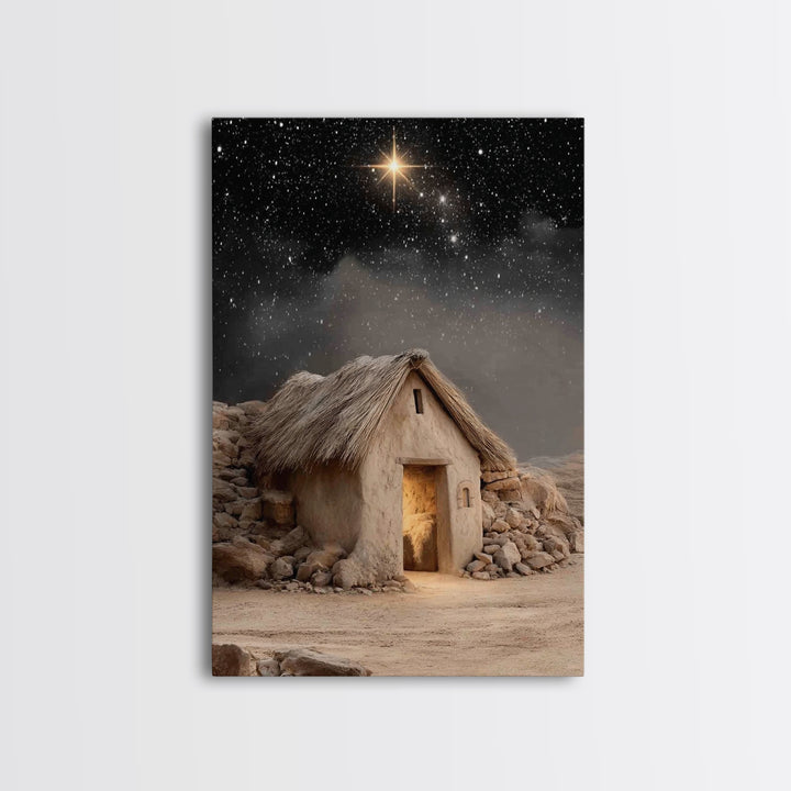 Nativity Mountain Star – Framed Canvas Print – Christian Art Canvas – Christmas Art Prints – Christian Christmas Decor – Jesus Painting – C