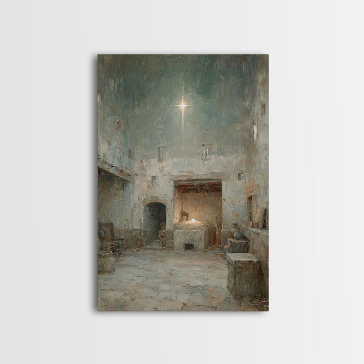Stable Star Promise – Framed Canvas Print – Christian Wall Art – Framed Christmas Art – Christian Art Canvas – Jesus Painting – Christmas A
