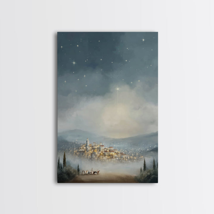 Bethlehem Star – Framed Canvas Print – Christmas Wall Art – Christian Christmas Art – Christian Art Canvas – Vintage Christmas Art