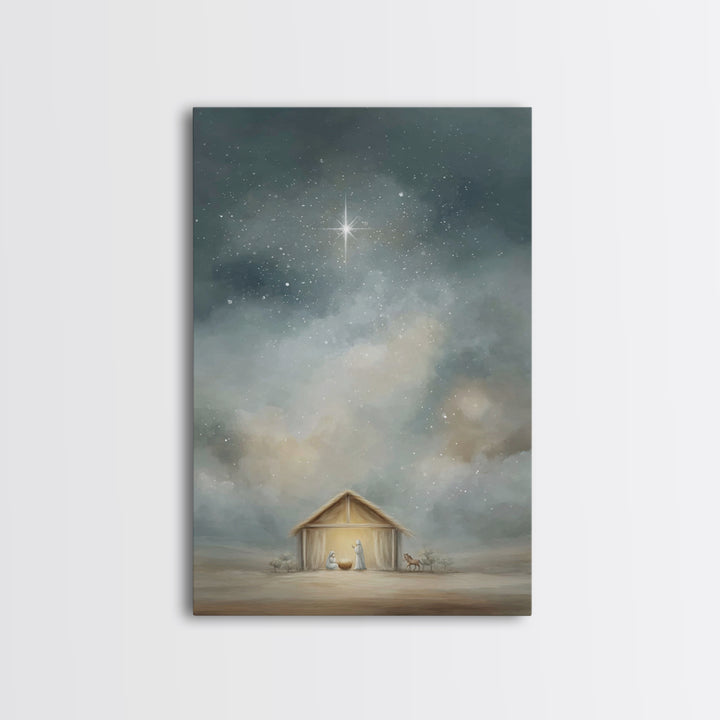 Holy Night Shelter – Framed Canvas Print – Christian Christmas Art – Christian Wall Art – Christmas Art Prints – Jesus Art Print – Christia