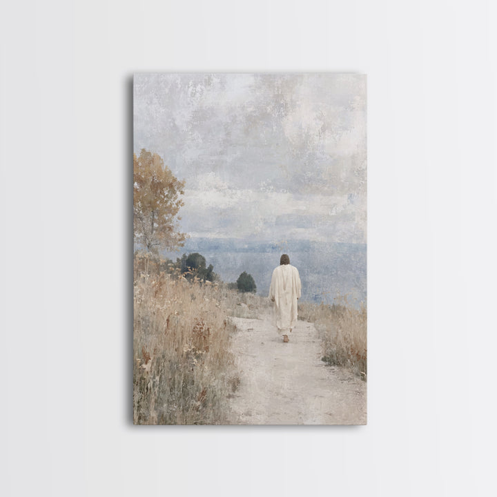 Quiet Meadow Journey – Framed Canvas Print – Christian Wall Art – Christian Art Work – Jesus Canvas Art – Minimalist Christian Art – Christ