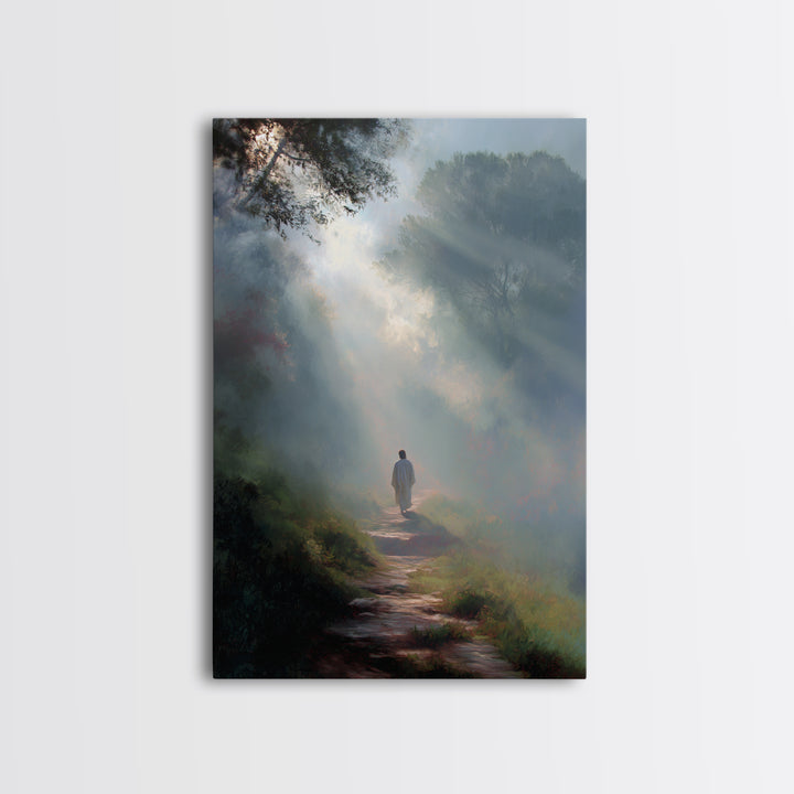 Misty Forest Light – Framed Canvas Print – Christian Wall Art – Jesus Painting Canvas – Moody Christian Art – Christian Art Gift – Large Ch