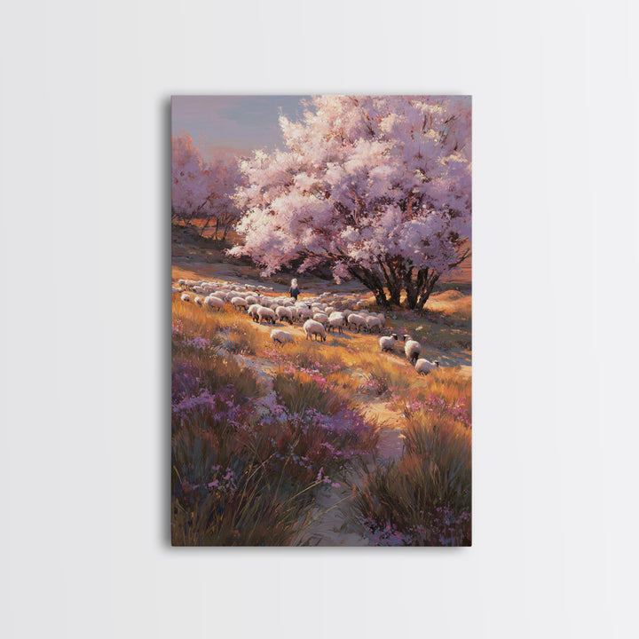 Shepherd’s Meadow, Framed Canvas Print, Christian Wall Art, Christian Art Canvas, Pastoral Christian Art, Christian Gift