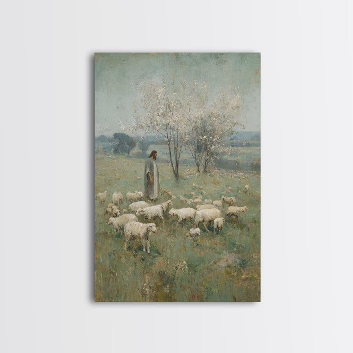 Pasture Of Peace | Framed Canvas Print | Christian Art Canvas | Jesus Painting | Christian Wall Art | Vintage Christian Art