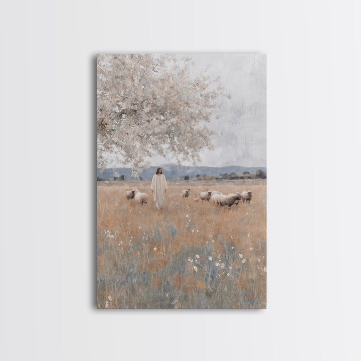 Fields Of Grace, Framed Canvas Print, Christian Wall Art, Jesus Painting, Christian Art Canvas, Subtle Christian Art