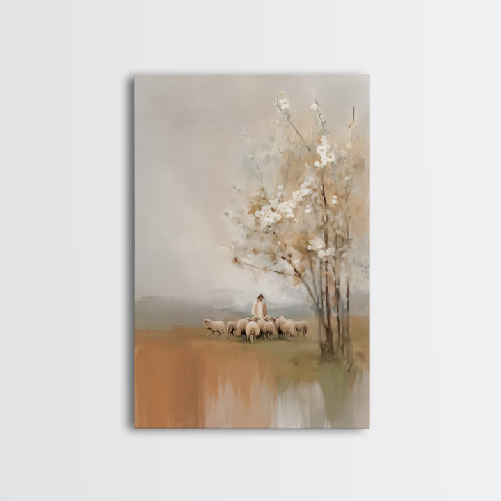 Shepherd’s Calm – Framed Canvas Print – Christian Art Canvas – Jesus Painting – Christian Wall Art – Modern Christian Art