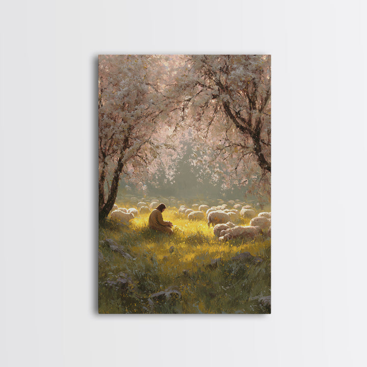Golden Meadow Light | Framed Canvas Print | Christian Wall Art | Christian Art Canvas | Jesus Painting | Christian Home Decor