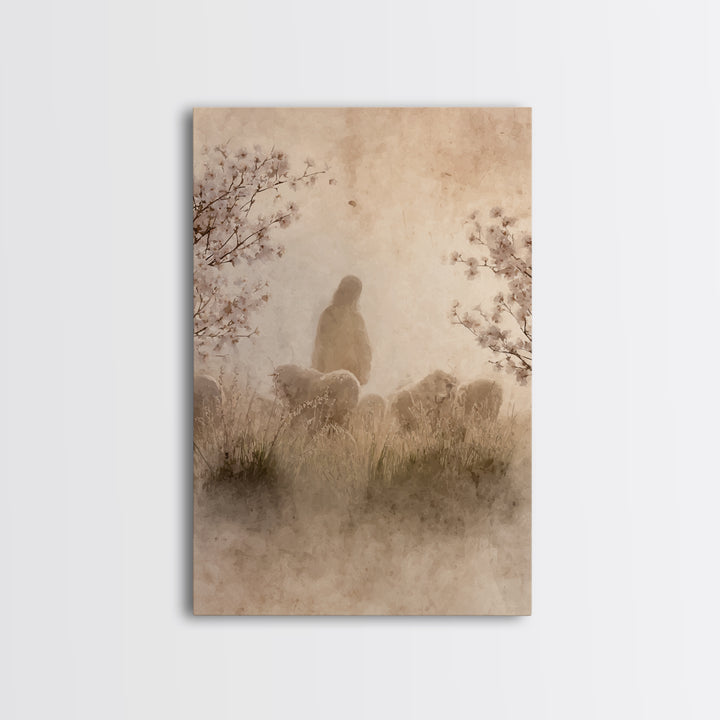 Silent Shepherd, Framed Canvas Print, Christian Art Painting, Christian Wall Art, Jesus Canvas Art, Christian Gift