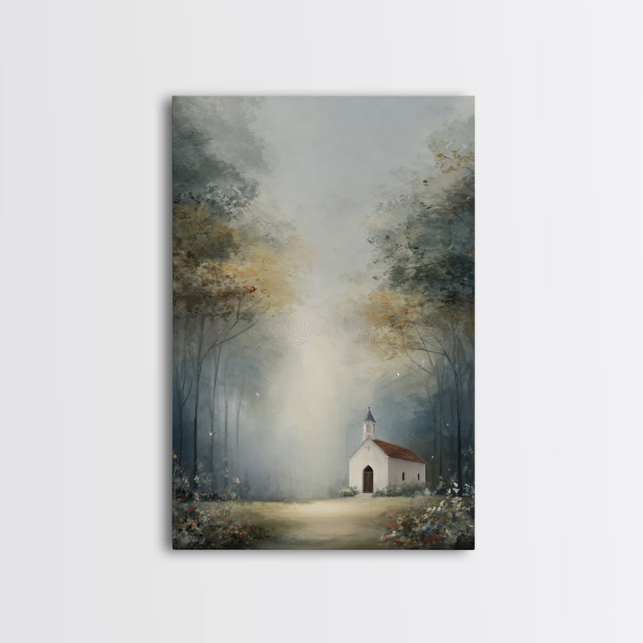 Blossoming Chapel | Framed Canvas Print | Christian Art Canvas | Christian Wall Art | Christian Decor | Modern Christian Art
