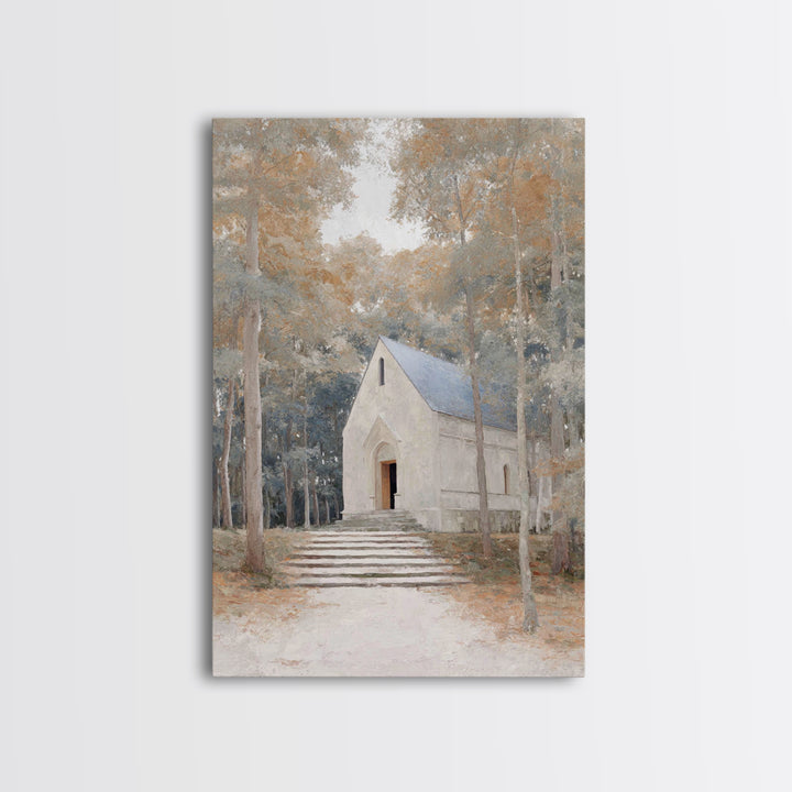 Autumn Chapel Path – Framed Canvas Print – Christian Wall Art – Christian Christmas Art – Modern Christian Art – Christian Art Canvas – Chr