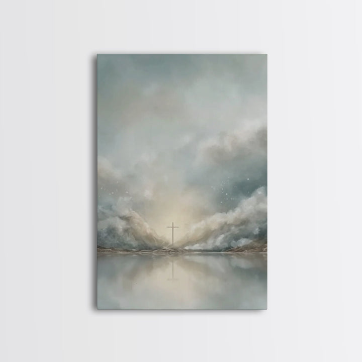Heavenly Light Cross – Framed Canvas Print – Christian Wall Art – Modern Christian Art – Christmas Art Prints – Christian Art Canvas – Chri