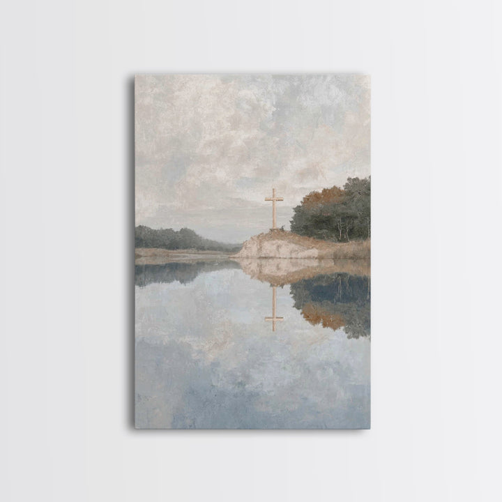 Still Waters Cross – Framed Canvas Print – Christian Wall Art – Christian Art Canvas – Subtle Christian Art – Christian Gift Ideas – Christ
