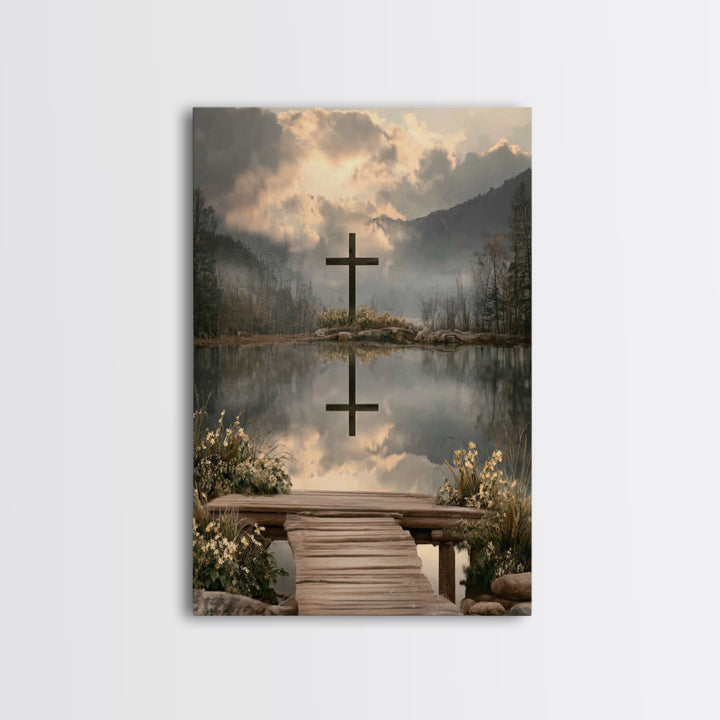 Mountain Dawn Cross – Framed Canvas Print – Christian Wall Art – Christian Art Canvas – Christian Christmas Art – Subtle Christian Art – Ch