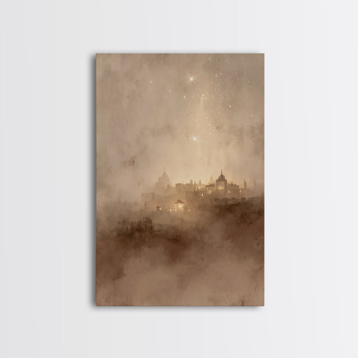Sacred Nightfall – Framed Canvas Print – Christmas Art Framed – Christian Art Canvas – Retro Christmas Art – Christian Decorations
