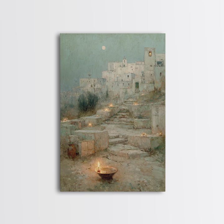 Moonlit Holy City – Framed Canvas Print – Christian Wall Art – Christmas Art Framed – Christian Art Canvas – Vintage Christian Art – Christ
