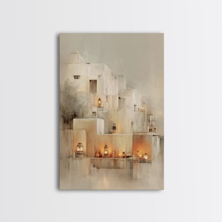 Lantern Village Glow – Framed Canvas Print – Christian Wall Art – Christian Art Print – Christmas Art Prints – Subtle Christian Art – Chris