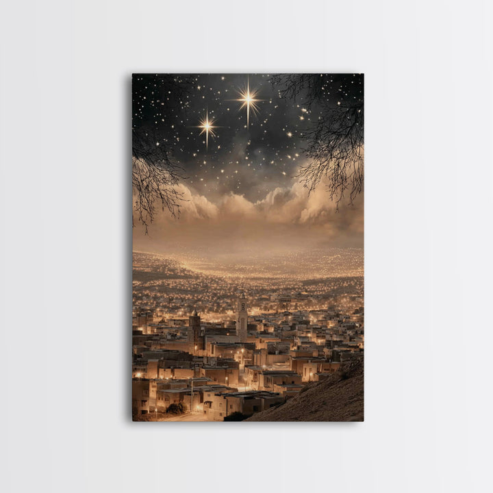Silent Star – Framed Canvas Print – Christian Art Painting – Christmas Art Prints – Christian Wall Art – Subtle Christian Paintings