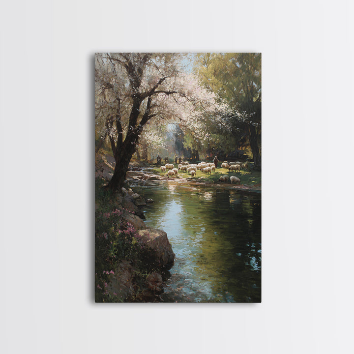 Shepherds By Morning – Framed Canvas Print – Christian Art Canvas – Christian Wall Art – Pastoral Scenery – Modern Christian Art – Christia