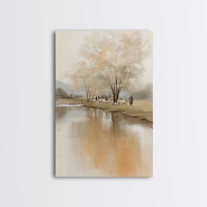 Quiet Pasture Daybreak | Framed Canvas Print | Christian Art Canvas | Christian Wall Art | Subtle Christian Art | Christian Decor For Home