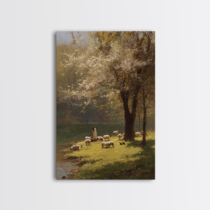 Spring Meadow Grace – Framed Canvas Print – Christian Wall Art – Christian Art Canvas – Pastoral Scenery – Christian Painting – Unique Chri