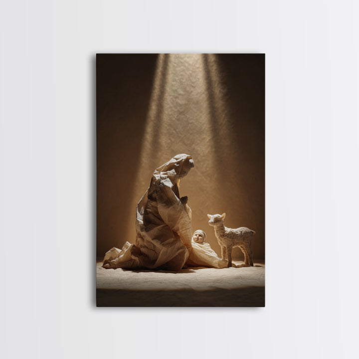 Tender Shepherd Care - Framed Canvas Print - Christian Wall Art - Jesus Painting - Christian Art Canvas - Christmas Art - Christian Decor -