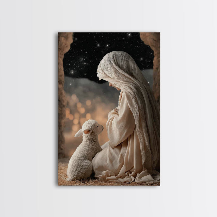 Starry Night Mercy – Framed Canvas Print – Christian Art Canvas – Christian Wall Art – Christmas Art – Mary And Jesus Painting – Christian