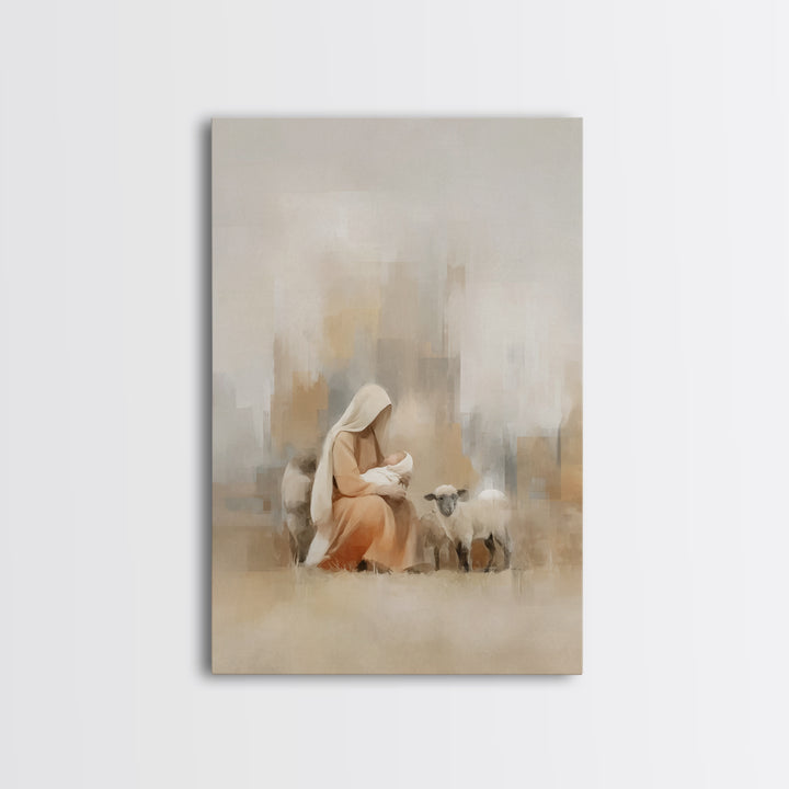 Pasture Of Peace, Framed Canvas Print, Christian Art Canvas, Christian Wall Art, Christmas Art, Mary And Jesus Painting, Christian Gift Ide