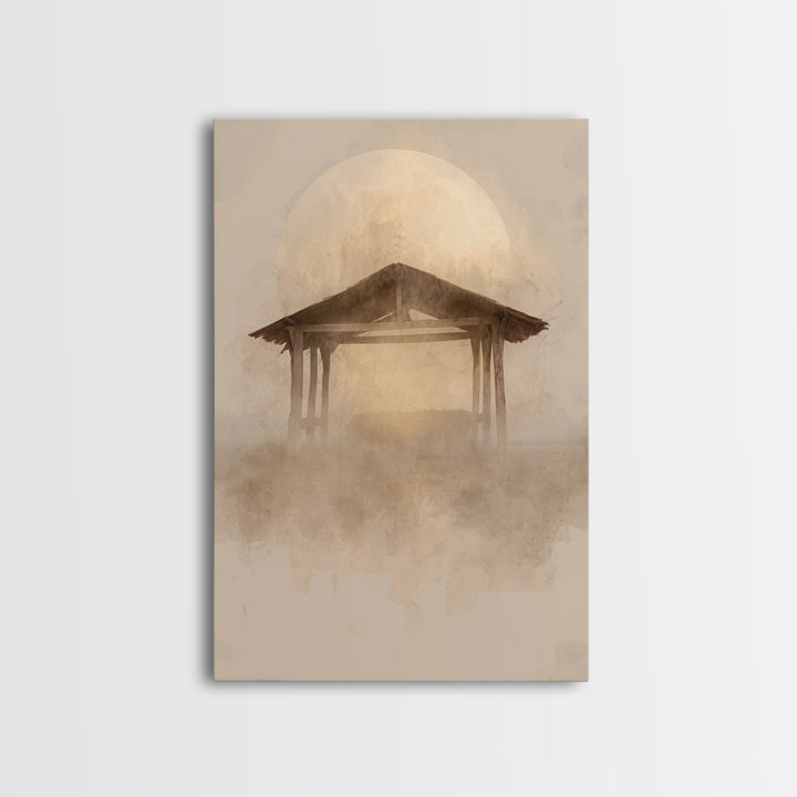 Sacred Stable Glow – Framed Canvas Print – Christian Wall Art – Christian Art Canvas – Christmas Art – Christian Christmas Decor – Faith Ar