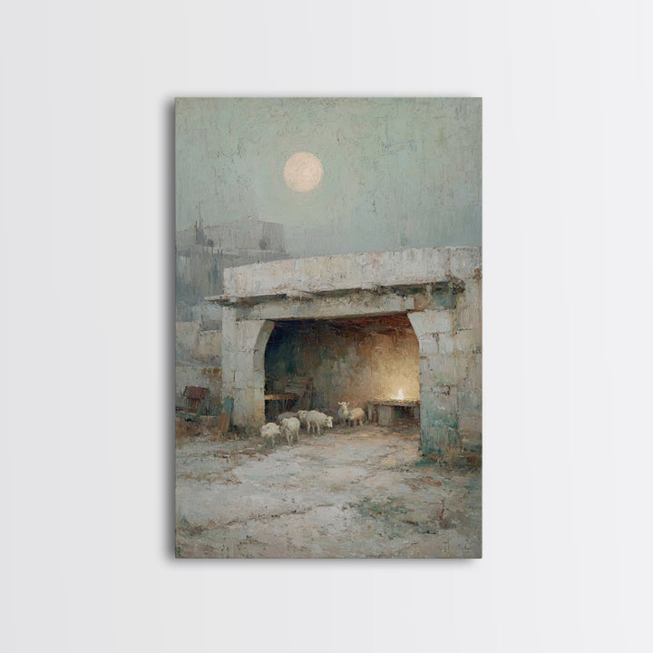 Shepherds’ Quiet Night, Framed Canvas Print, Christian Wall Art, Christian Art Canvas, Christmas Art, Christian Christmas Decor, Christian