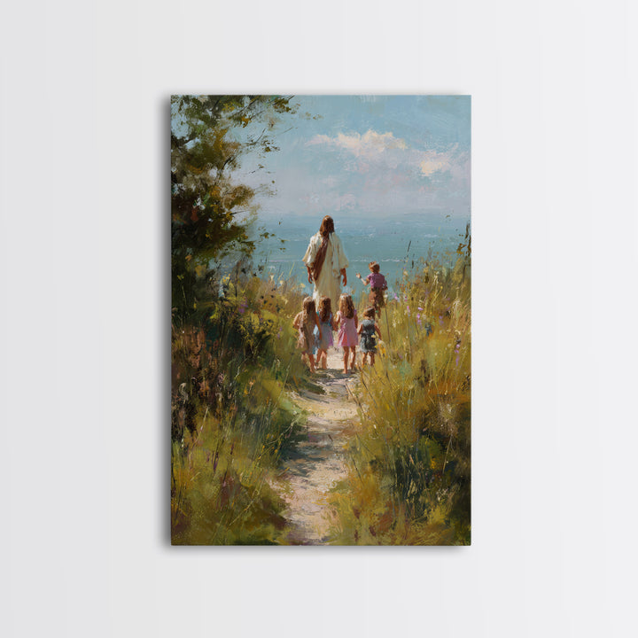 Quiet Meadow Walk – Framed Canvas Print – Christian Art Canvas – Jesus Painting – Christian Wall Art – Christian Christmas Art – Christian